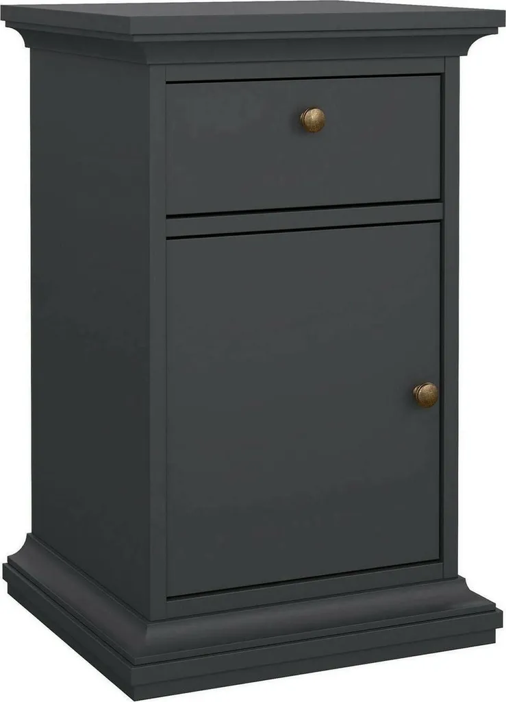 Table de nuit grise Mauricette 70h cm, meuble de chambre avec étagère
