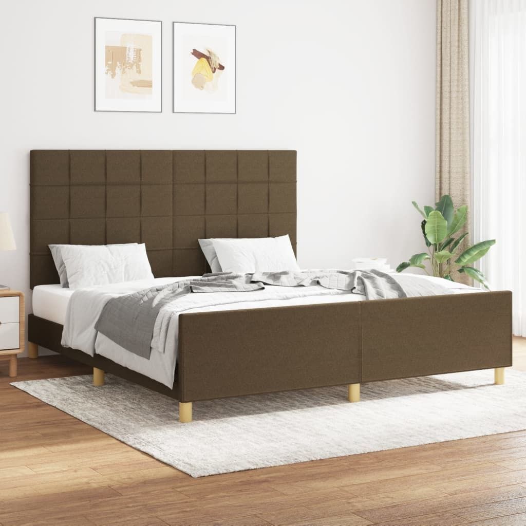 CLORIS Bettgestell Bettrahmen mit Kopfteil Dunkelbraun 160x200 cm Stoff, 45,2 kg