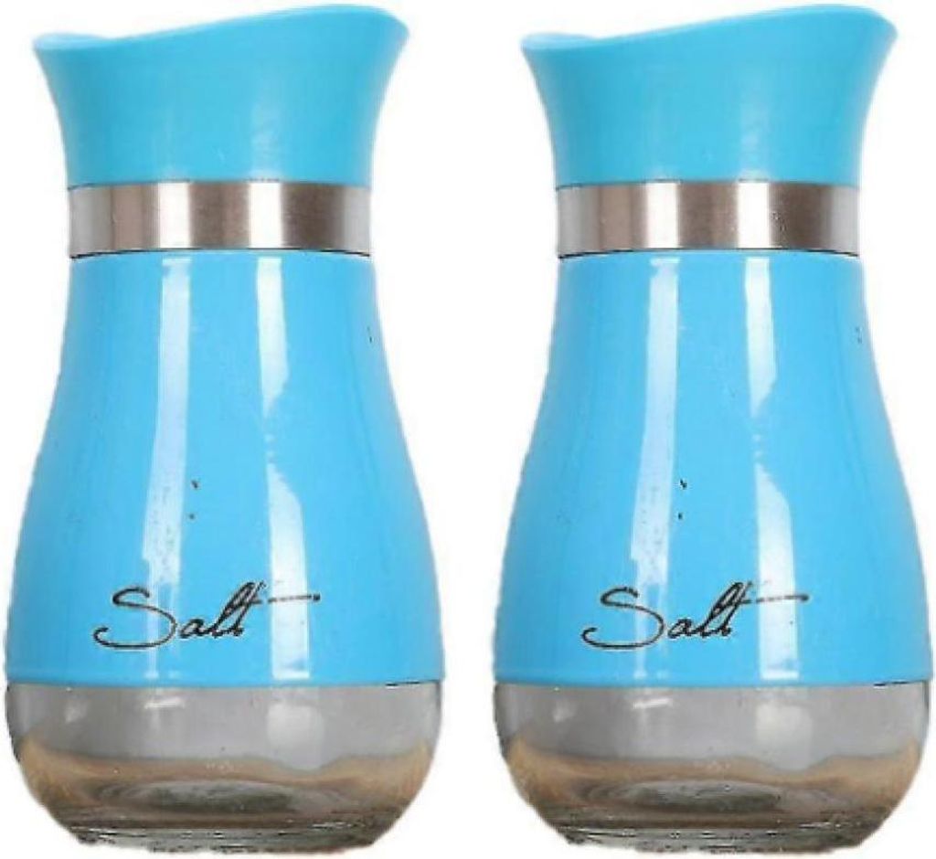 Salz- und Pfefferstreuer-Set aus Edelstahl mit Glasboden, modernes Küchenaccessoires-Set – Blau