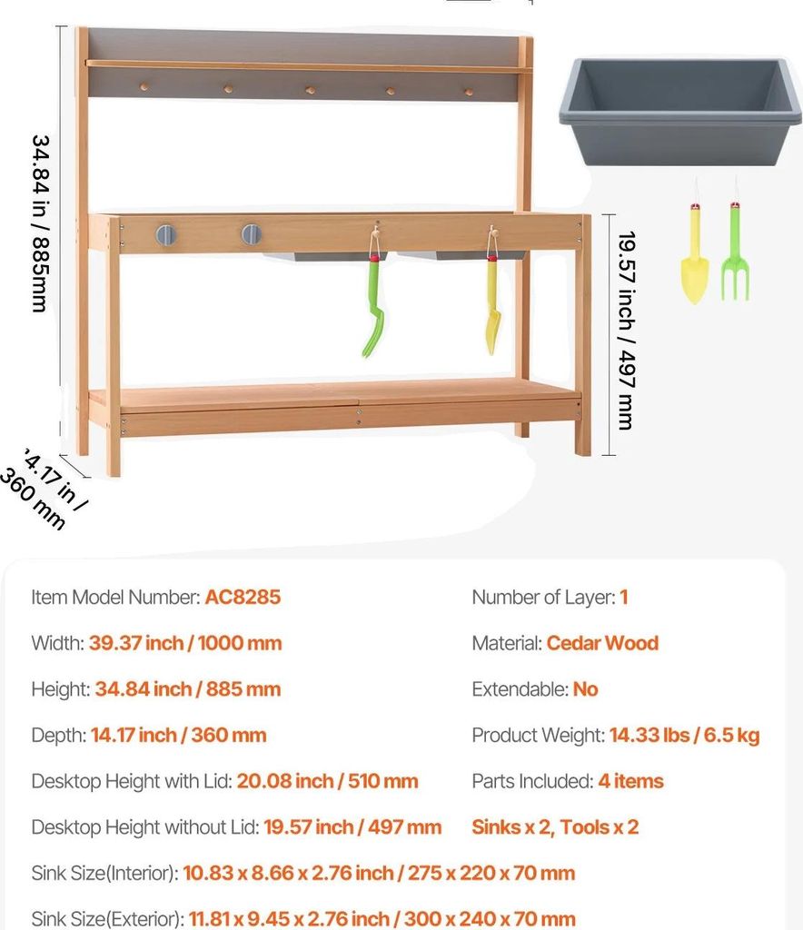 Mud Kitchen Spielset, Zedernholz, zwei Spülen, höhenverstellbar, 1Set