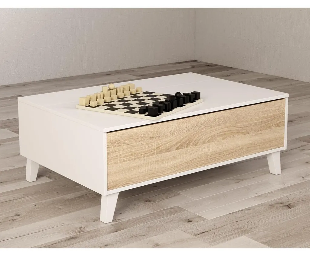 Table basse relevable grise et chêne 100 cm Zaiken Plus avec coffre de rangement - 5