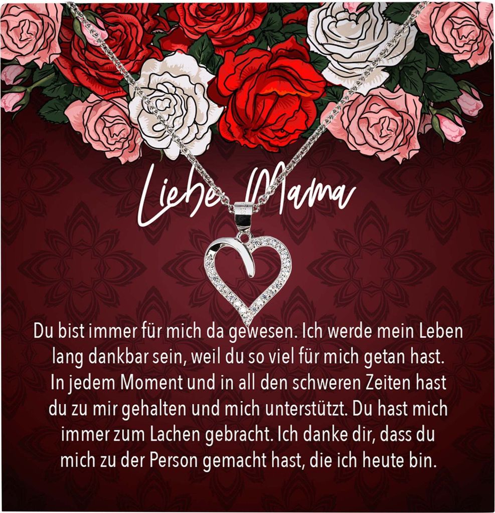 22Feels Echt Silber Halskette - Liebe Mama Geschenk Geburtstag Muttertag Weihnachten Mutter Schmuck Set für Frauen - Herz Anhänger, Karte