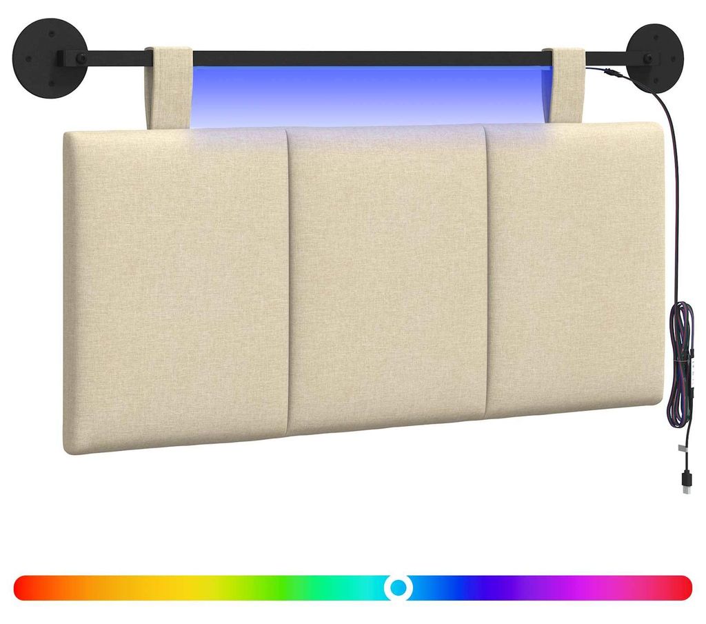 vidaXL Hängendes Kopfteil Mit LED Licht Creme Stoff