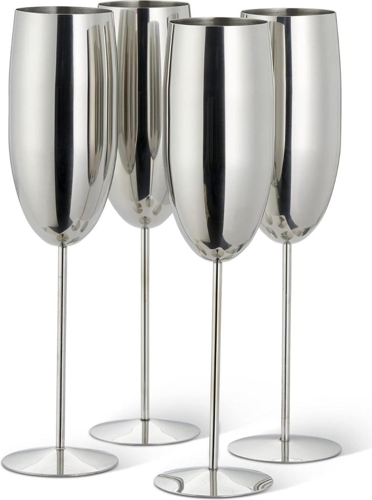 Oak & Steel Edelstahl Sektgläser Flute Silber 4er-Set