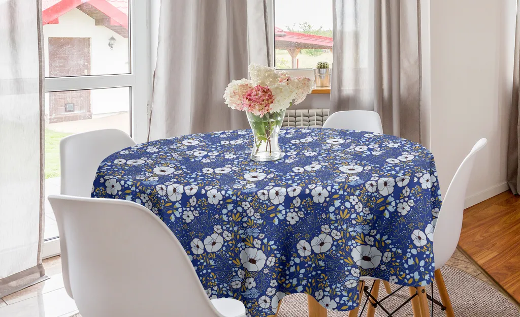 ABAKUHAUS Tovaglia rotonda con motivi floreali, foglie e bacche, tovaglia circolare per sala da pranzo e cucina, 150 cm, viola scuro senape
