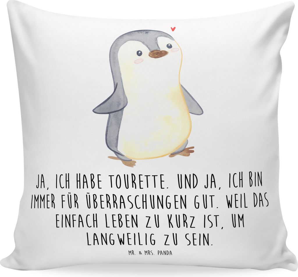 Mr. & Mrs. Panda kissen bedruckt Pinguin Tourette - Weiß - Geschenk, Ticstörung, Neuro-psychiatrische Erkrankung, 40x40, Tics, Syndrom, Dekokisse...