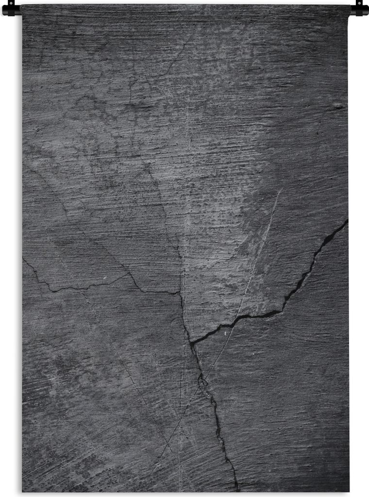 MuchoWow Wandteppich Wandbehang Beton - Schwarz - Riss 60x90 cm Tapisserie Dekoration Wandtuch - Foto-Teppich - Abwaschbar