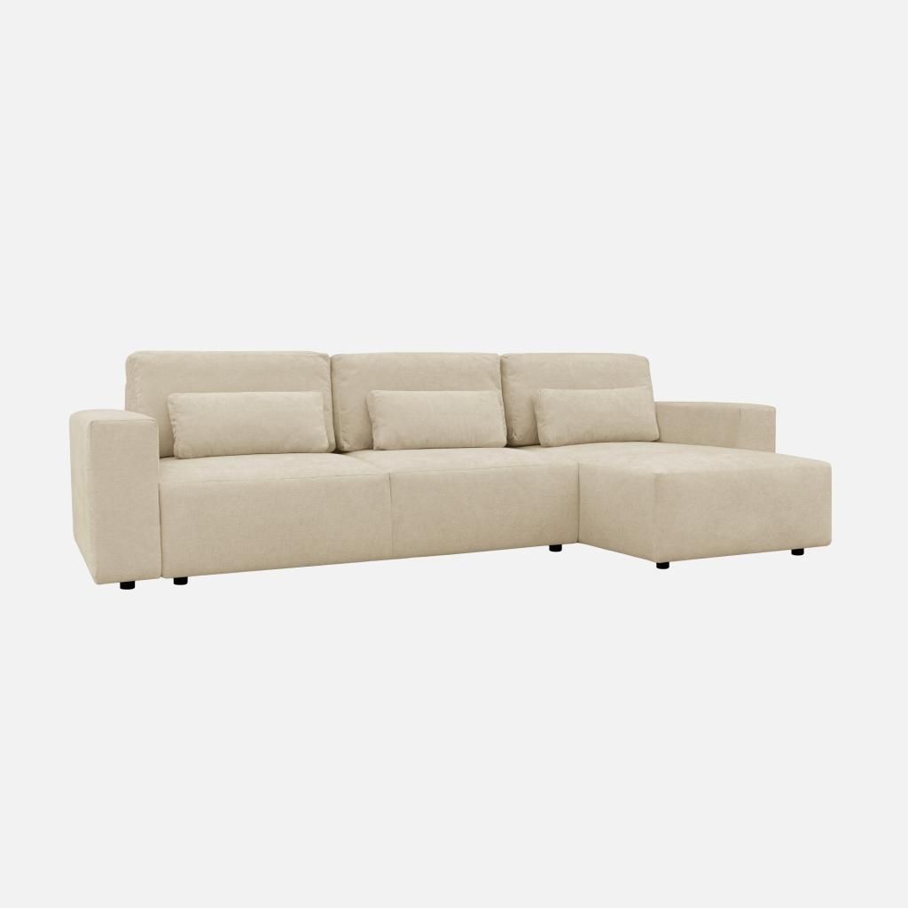 sweeek - 3-Sitzer Ecksofa mit Chenille-Bezug und Schlaffunktion, Recamiere beidseitig montierbar - Beige