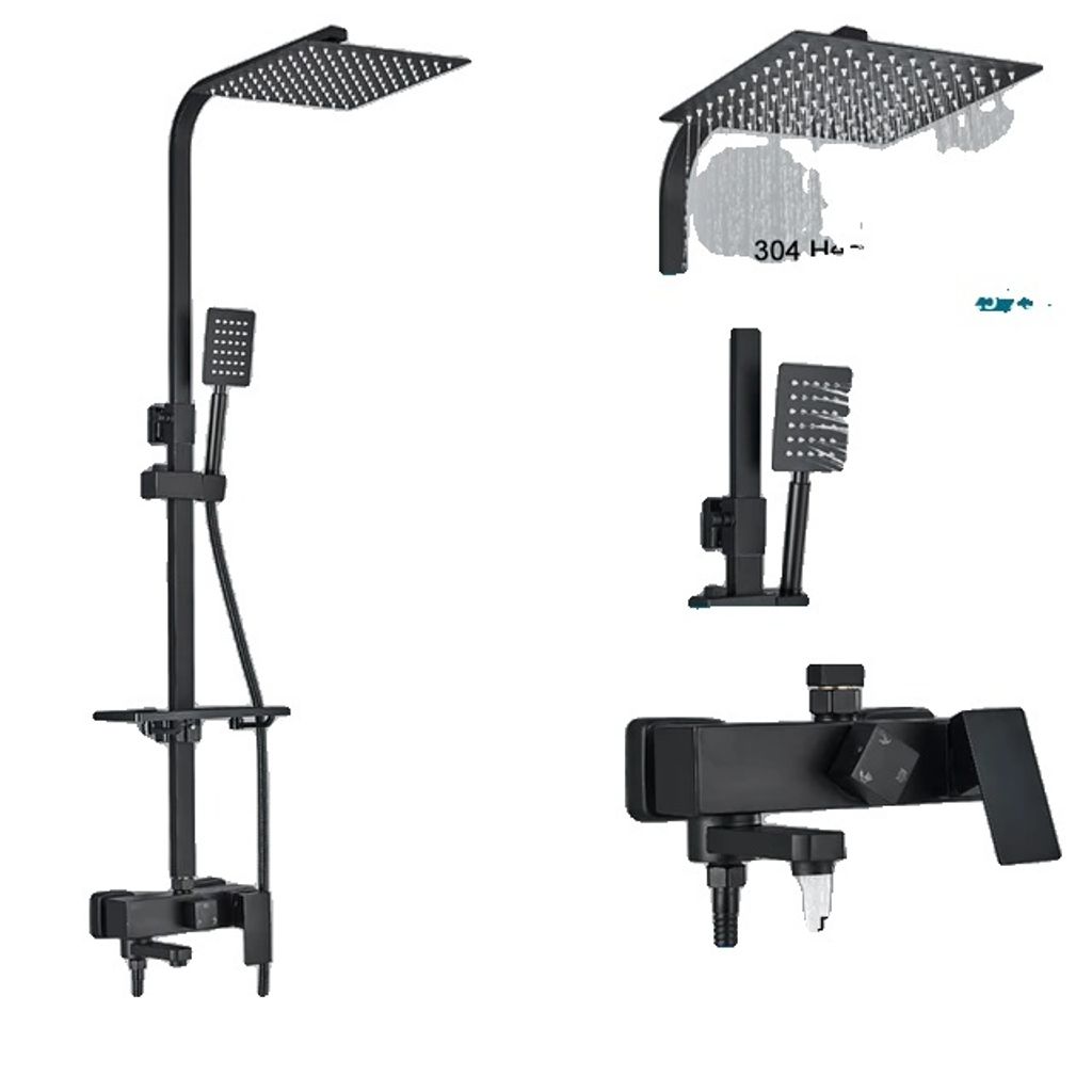 Duschsystem, Regen- und Handbrausefunktionen, verstellbare Höhe, Schwarz 3-Wege A 10In