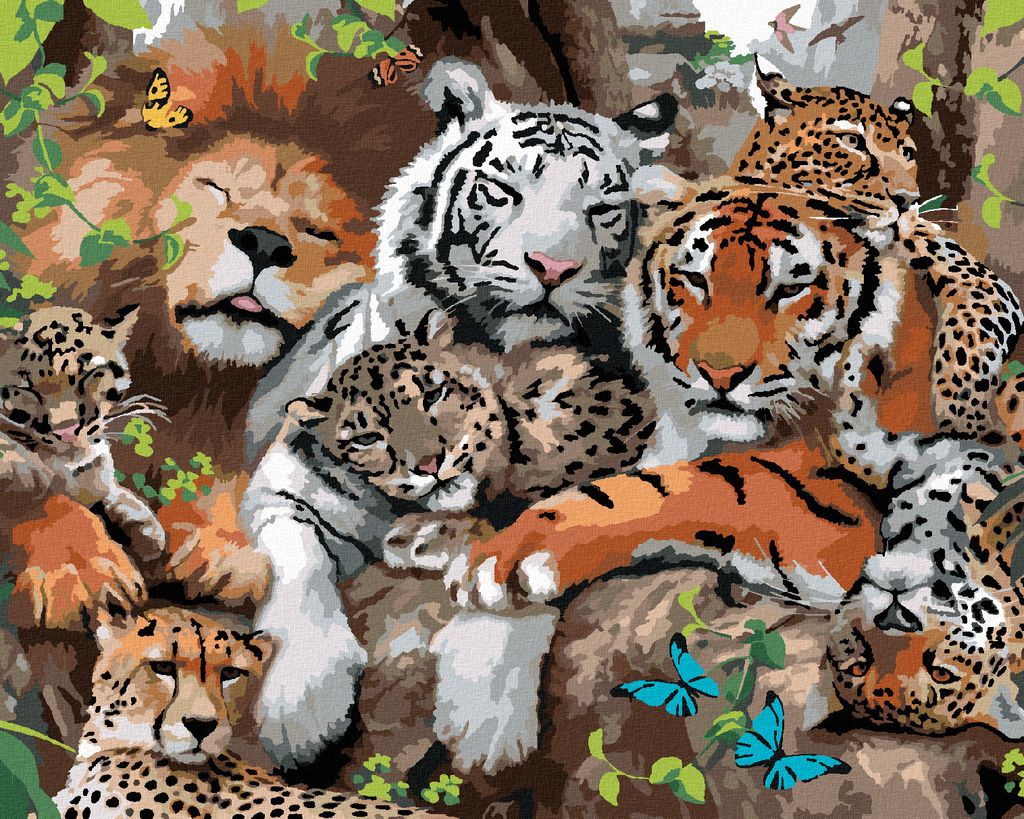 Zuty - Malen nach Zahlen - LÖWE, TIGER UND ANDERE RAUBKATZEN (HOWARD ROBINSON), 40x50 cm, mit Keilrahmen (bereits gespannt)