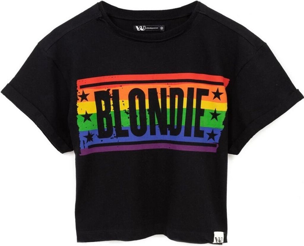 Blondie - kurzes T-Shirt für Damen NS6812 (L) (Schwarz/Blau/Orange)