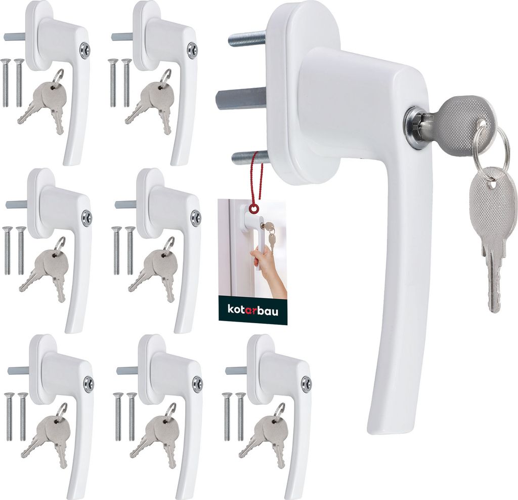 KOTARBAU 8er Set Fenstergriff abschließbar Weiß Aluminium pulverbeschichtet Fenstergriff mit Schloss abschließbare Fenstergriffe Stift 35mm Fe...