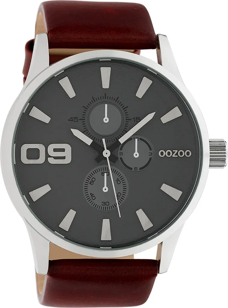 Montre Oozoo UOC10348 Lisible et Durable Bracelet Cuir Marron Foncé