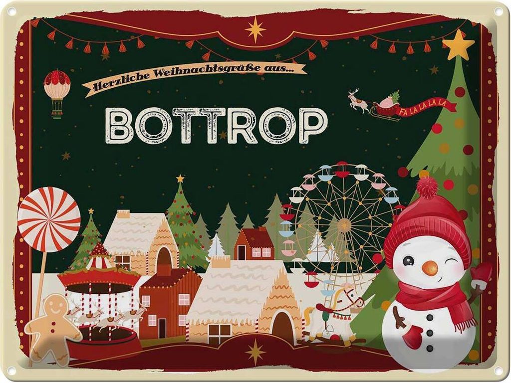 vianmo Blechschild 30x40 cm Weihnachtsgrüße aus Bottrop Weihnachten