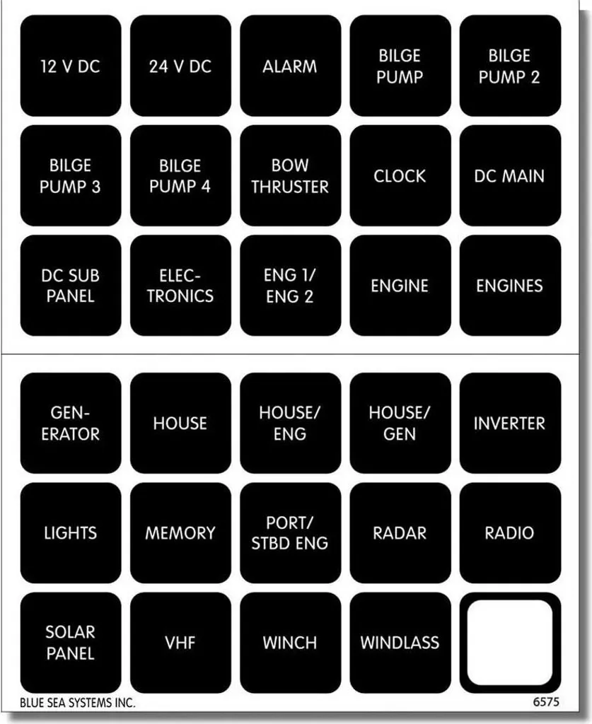 Blue Sea Systems Jeu de 30 Étiquettes Carrées Noir et Blanc Standard