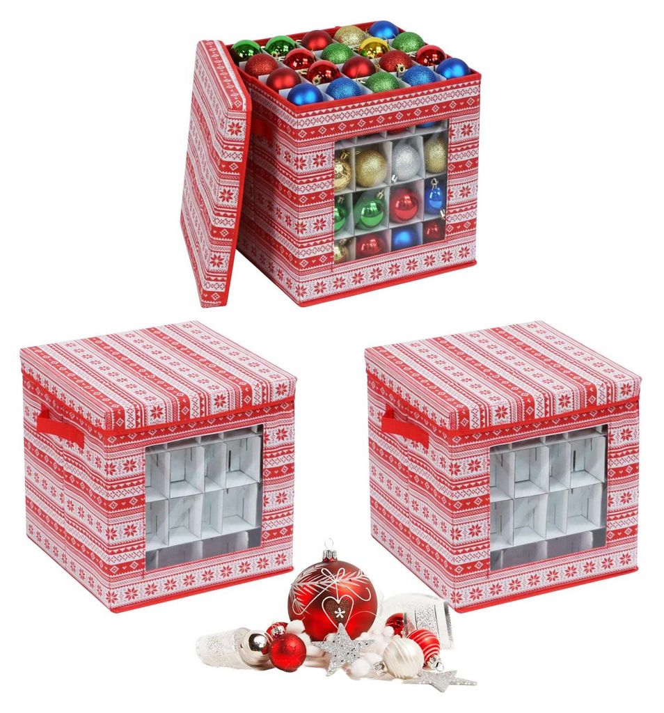 Aufbewahrungsboxen für Weihnachtskugeln, 3er-Set mit Trennwänden