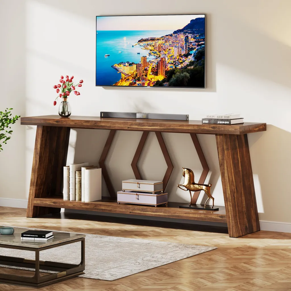 Table Console Salon Derrière Canapé Longue 180 cm Style Rustique