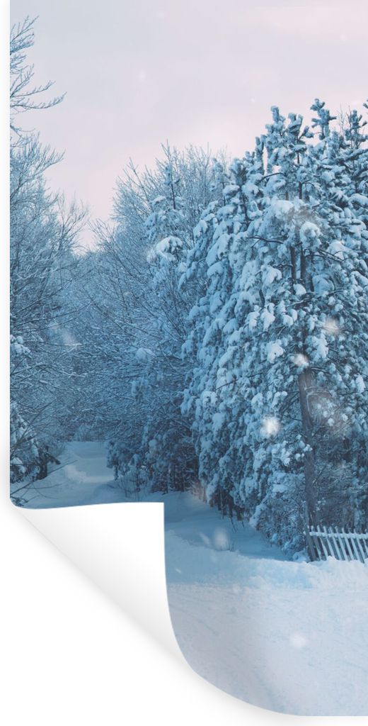 MuchoWow Wandtattoo Wandsticker Wandaufkleber Wald - Schnee - Winter 60x120 cm Selbstklebend und Repositionierbar - Selbstklebend - Fototapeten
