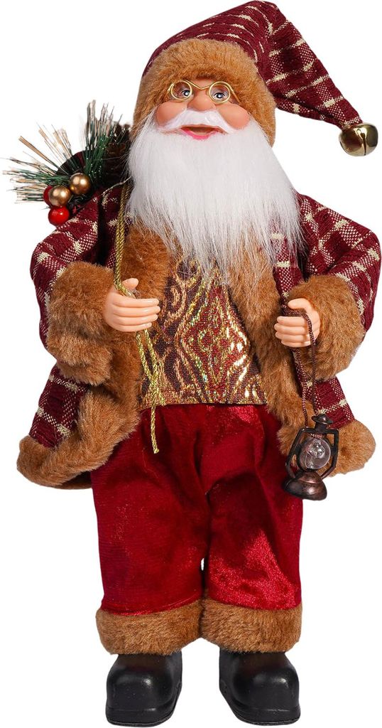 30 cm große Weihnachtsmannfigur, stehende Weihnachtsmannpuppe mit Geschenken, für die Weihnachtsdekoration zu Hause, im Büro oder auf dem Tisch