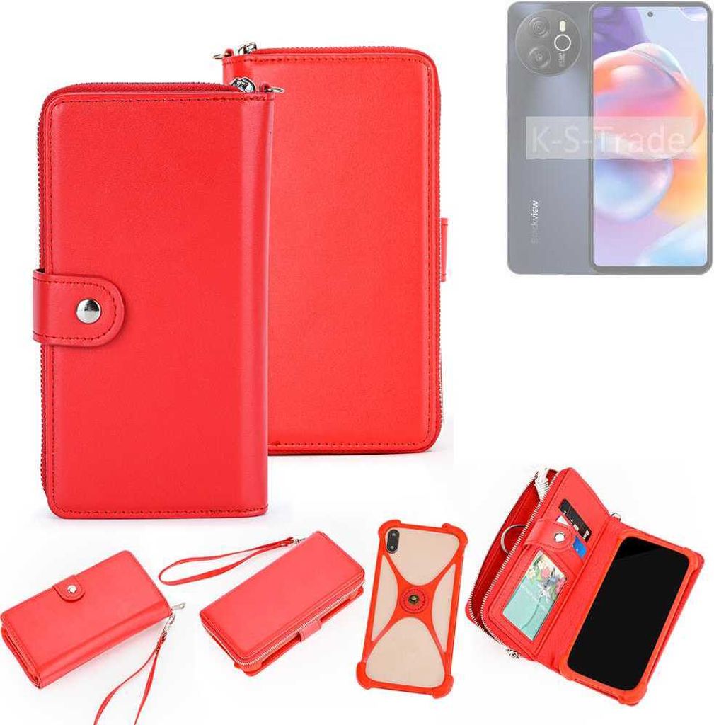K-S-Trade 2in1 Schutzhülle Portemonnee Handyhülle mit Bumper kompatibel mit Blackview Shark 8 Hülle Case Etui Geldbörse Smartphone rot (1x)