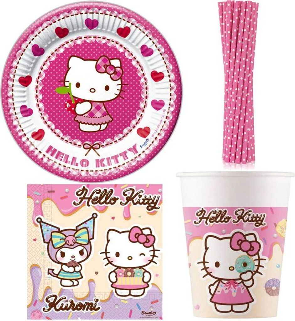 Hello Kitty Partyset Kindergeburtstag Einweggeschirr Teller Becher Servietten Geburtstag Deko