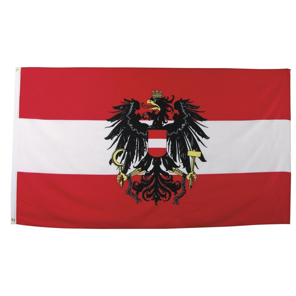 A flag of Austria is displayed flat against a white background.
