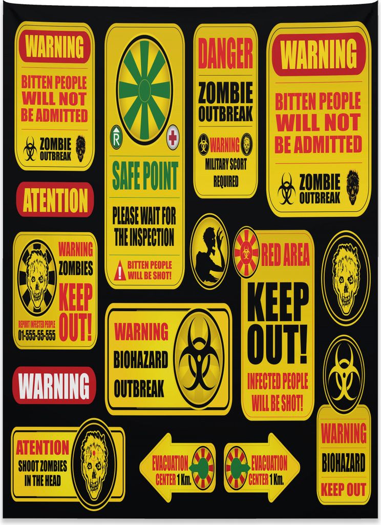 Abakuhaus Zombie Wandteppich, Apokalypse Zeichen aus Weiches Mikrofaser Stoff Kein Verblassen Klare Farben Waschbar, 110 x 150 cm, Gelb Grau Rot