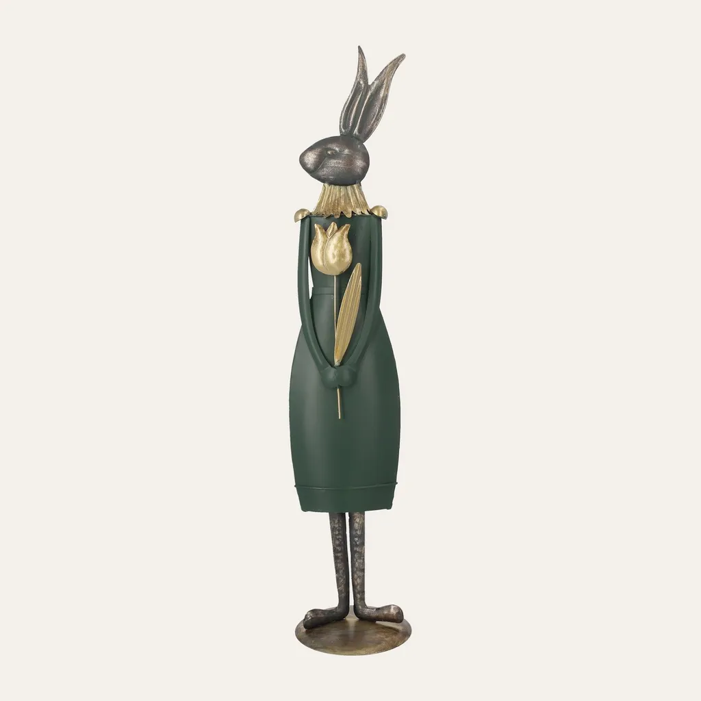 Statuette Lapin en Métal Vert pour Décoration de Table et Étagère