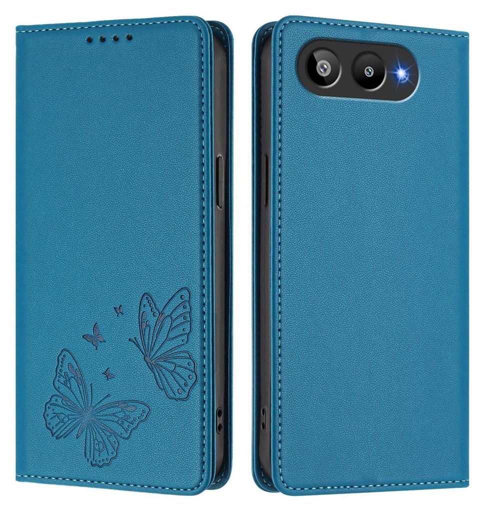 Lederhülle für BLU G95, Schmetterling Prägung Leder Brieftasche Schutzhülle mit Ständer Blau