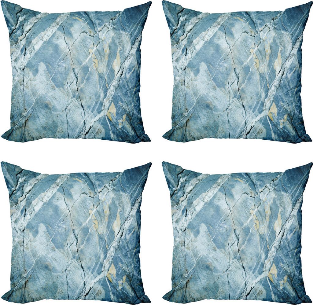 ABAKUHAUS Marmor Kissenbezug Set (4 Stück), Granit-Stein, Moderner Doppelseitiger Digitaldruck, 50 cm x 50 cm, Blassblau Grau