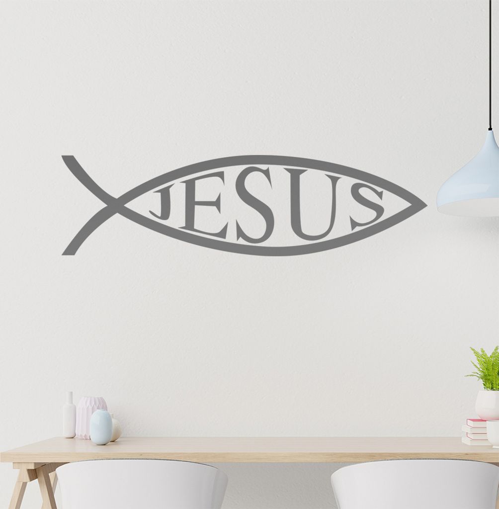 Jesus Fisch Fish Wandtattoo in 6 Größen - Wandaufkleber Wall Sticker - Dekoration, Küche, Wohnzimmer, Schlafzimmer, Badezimmer