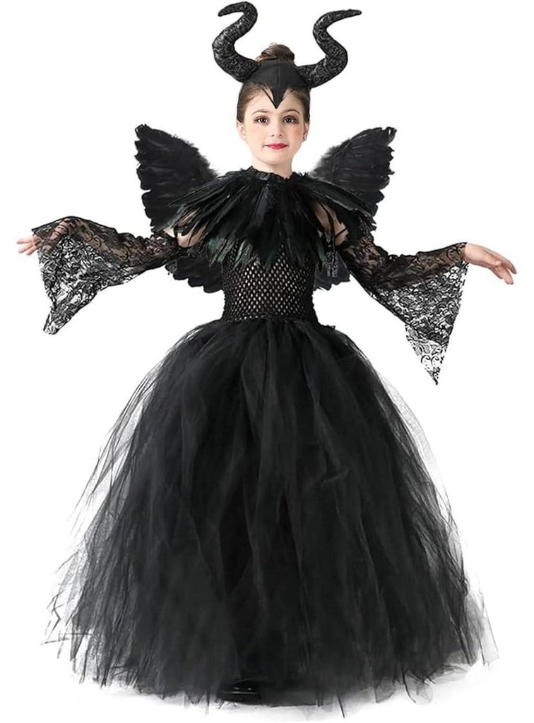 Kinderkostuum: Slechte Koningin Maleficent, inclusief jurk, Productafbeelding 