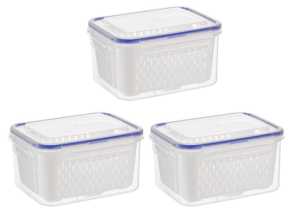 Aufbewahrungsbox für Obst und Gemüse im Kühlschrank mit herausnehmbarem Siebeinsatz, auslaufsicher und mit Deckel, ideal für die Zubereitung vo...