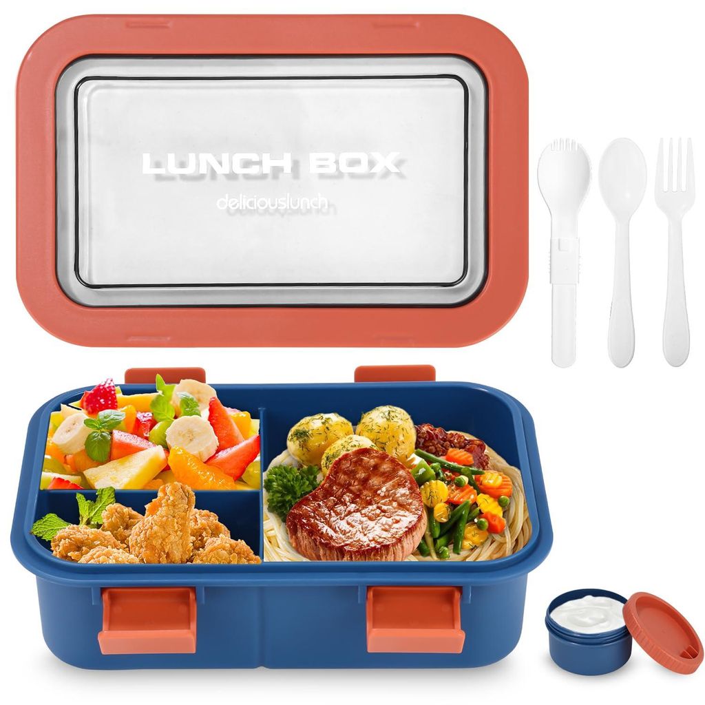 Lunchbox-Set, 1250 ml Lunchbox mit Fächern für Kinder und Erwachsene, Lunchbox, Frühstücksbox, Snackbox, Sandwichbox, Lebensmittelbox, Lunchbox...