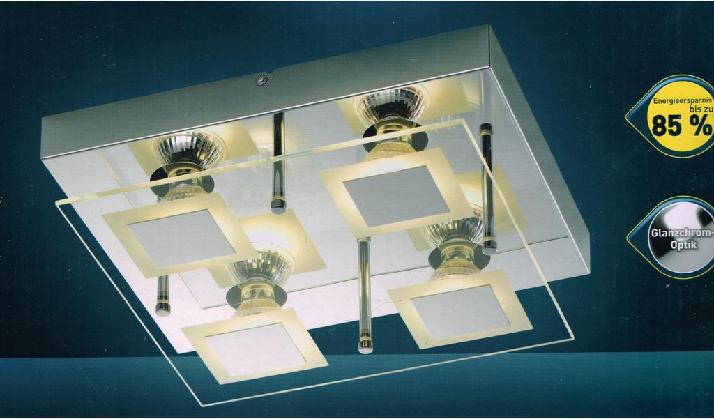 Livarno LED Deckenleuchte Lampe Licht Decke Glas Glanzchrom Leuchte Rechteckig