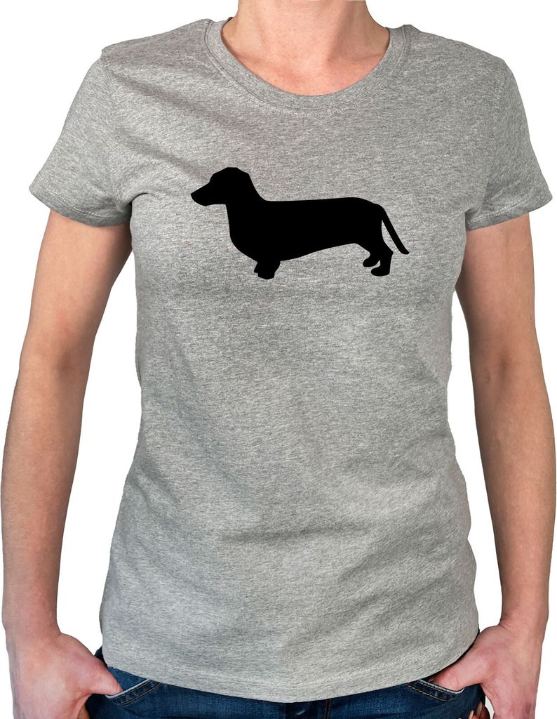 Huuraa Damen T-Shirt Dackel Silhouette M Sport Grey Bio Baumwolle Fairtrade Damenshirt Geschenkidee