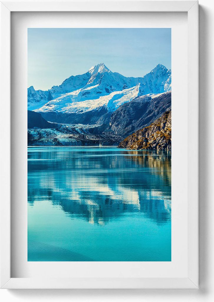 Schöne Landschaft eines Bergsees– Wandbild mit Rahmen – Gerahmtes Bild – Wanddekoration – 40x60 cm – Weiß