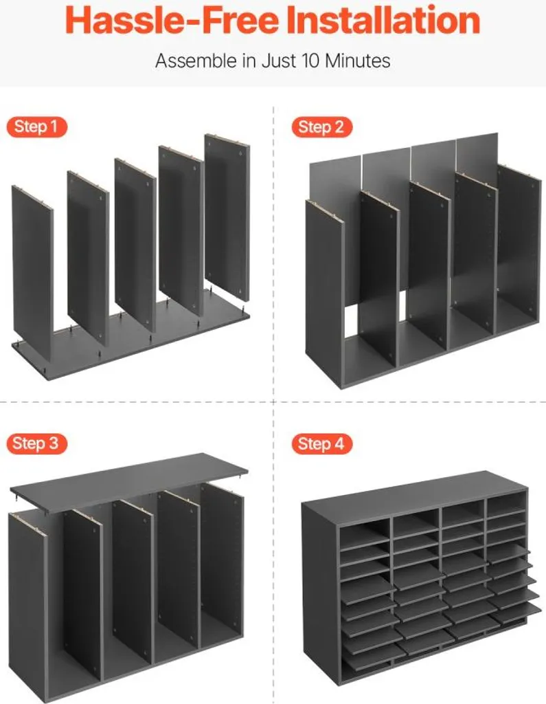 Organiseur littéraire porte-lettres 36 cases en bois gris modulable