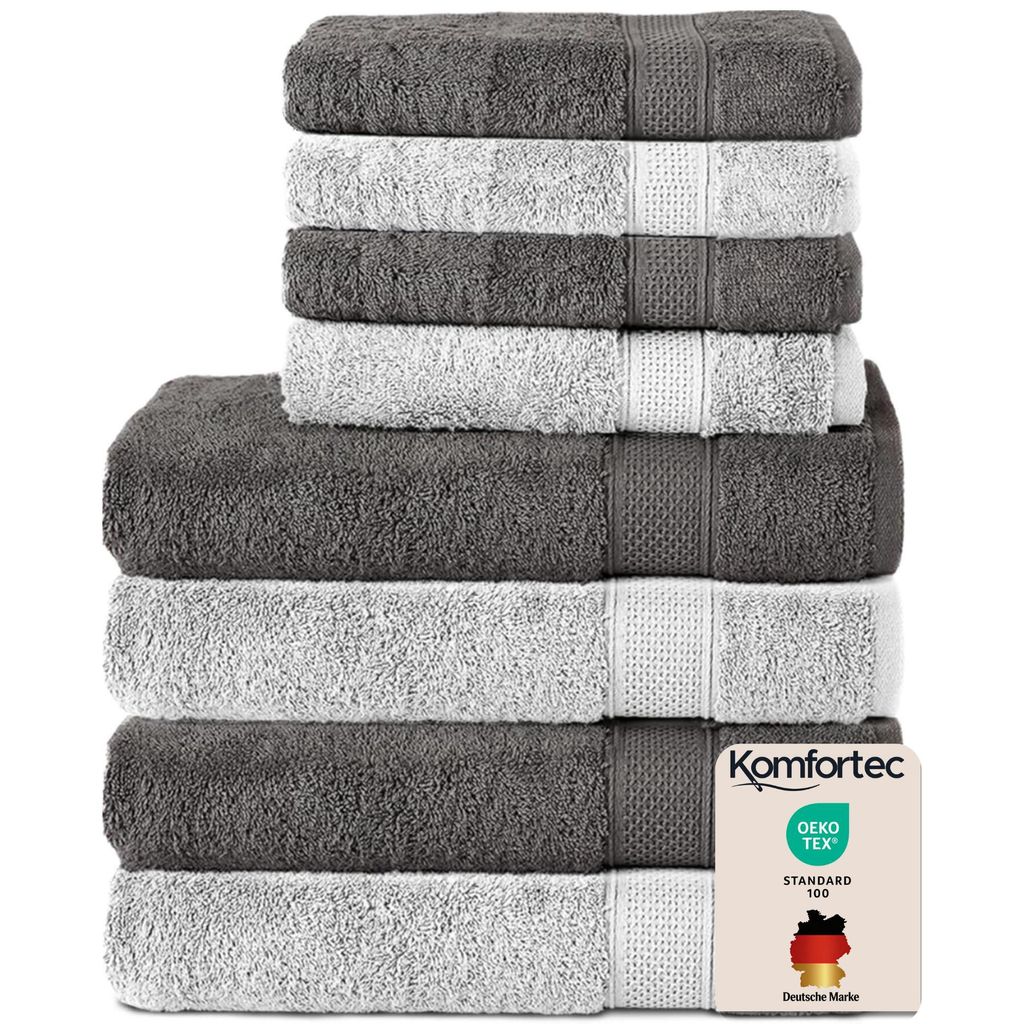 Komfortec 8er Handtuch Set aus 100% Baumwolle, 4 Badetücher Produktbild 