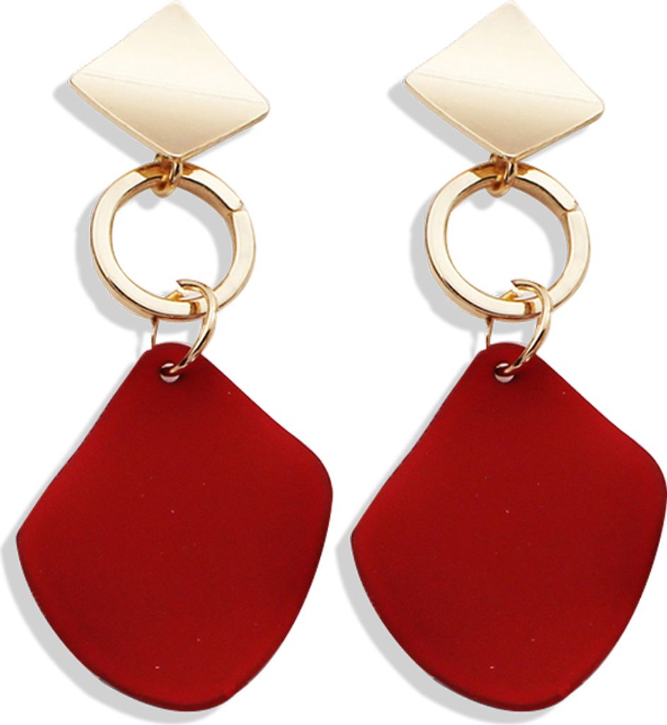 2 Paar Damen-Ohrringe, modisch, geometrisch, quadratisch, Tropfen-Ohrringe, Party-Schmuck, Geschenk-Rot