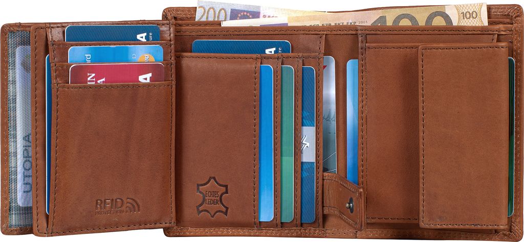 Benthill Herren Geldbörse aus Echt-Leder - Geldbeutel mit RFID-Schutz - Großes Portemonnaie für Herren - Vintage Leder