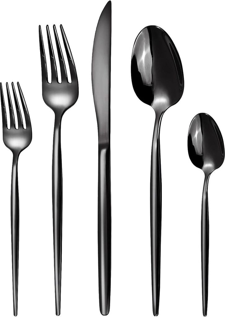 Besteck Set 6 Personen Schwarz,Hochwertige 30 teilig Edelstahl Bestecksets Schwarzes,Essbesteck Set mit Messer Gabel Löffel for Hotel/Party/Hochzeit
