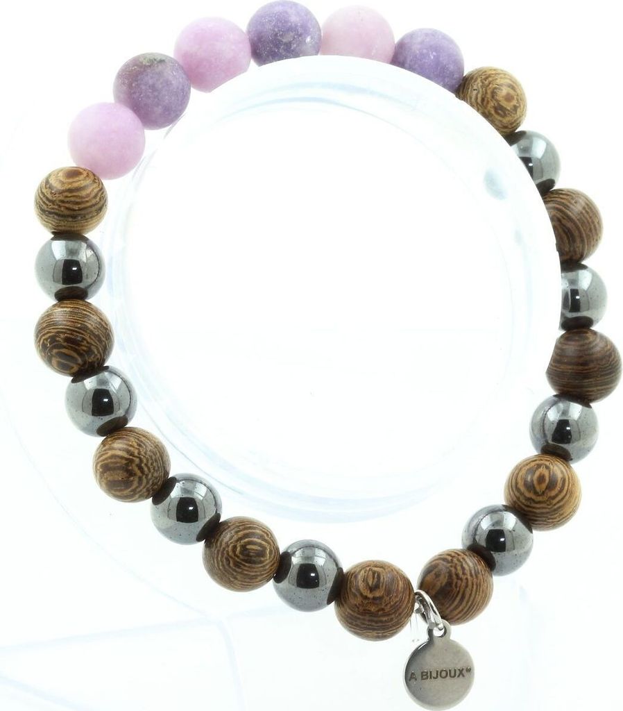 Armband aus mattvioletten Glimmerperlen + Hämatit + Holz 8 mm
