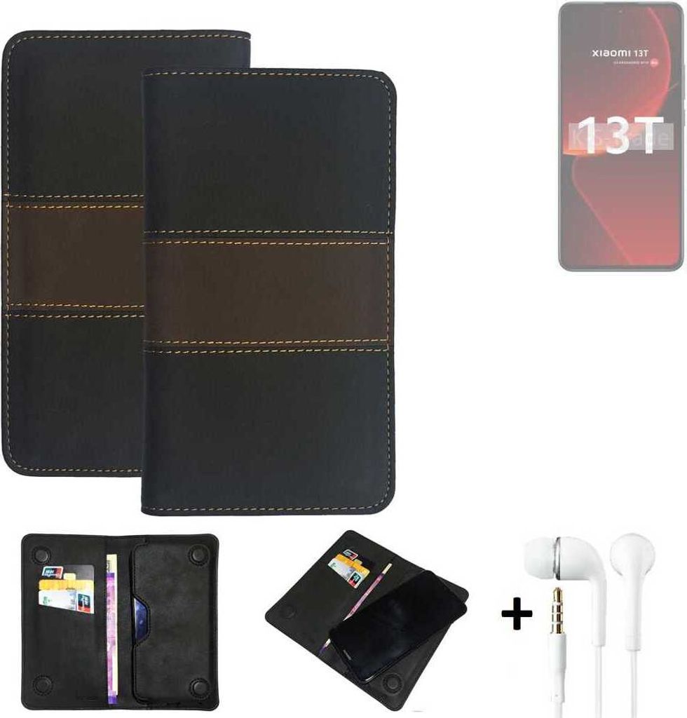 K-S-Trade Handyhülle + Kopfhörer kompatibel mit Xiaomi 13T Schutzhülle Walletcase Bookstyle Tasche Schutz Case Hülle Wallet Cover Kunstleder