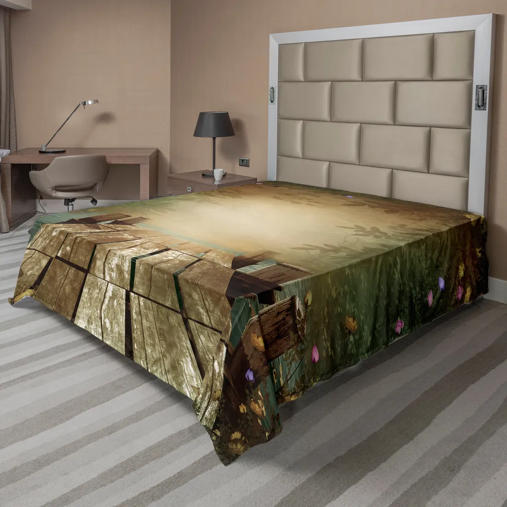 ABAKUHAUS Drap Plat Printemps Lac et Jetée en Bois Multicolore 275x260