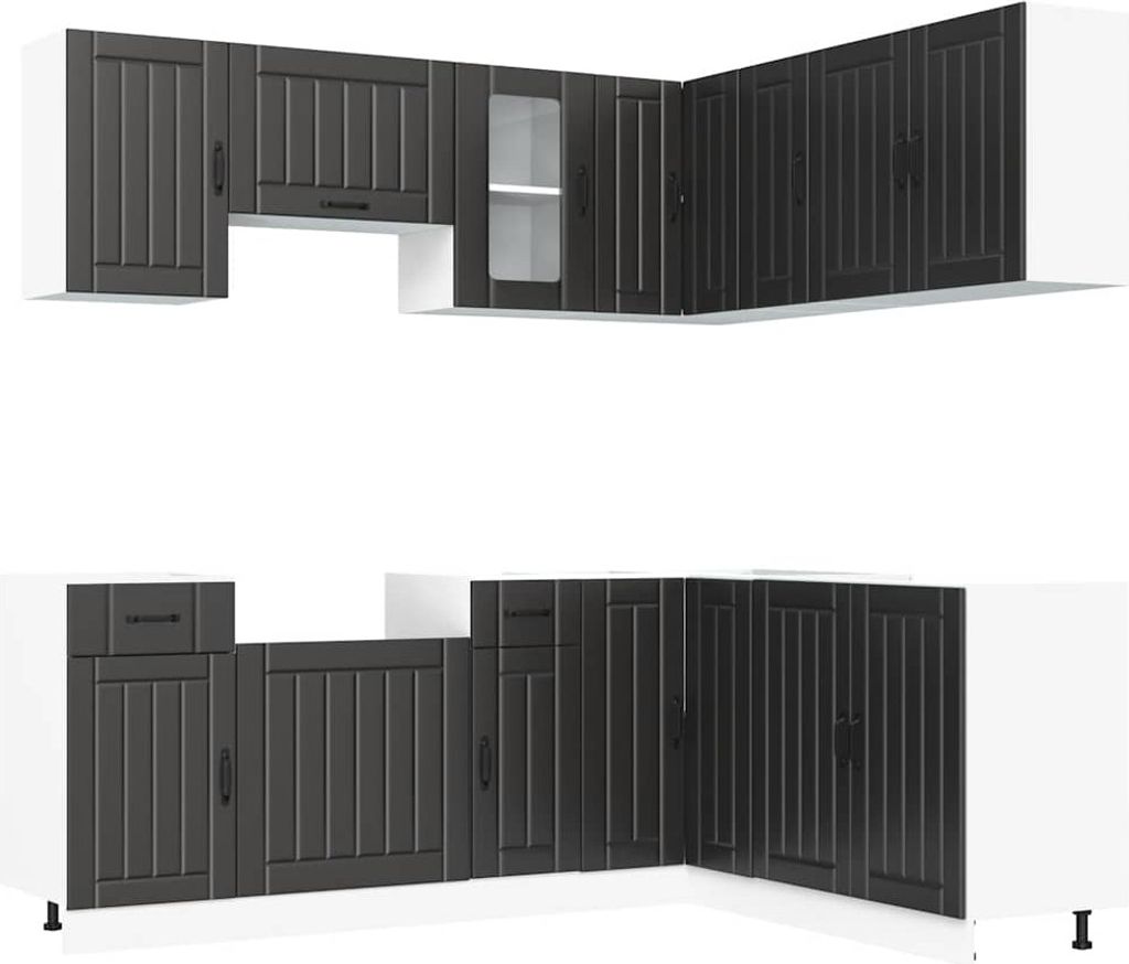 vidaXL 11-tlg. Küchenschrank-Set Kalmar Schwarz Holzwerkstoff