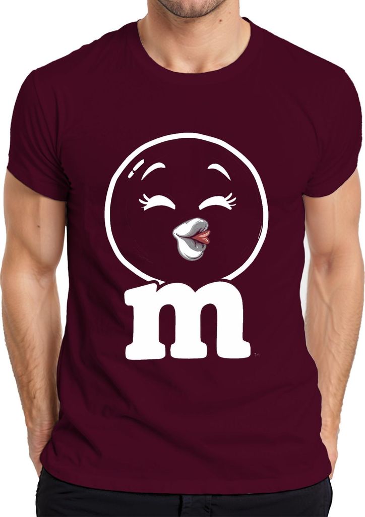 M&M Kuss Schokolade Lippen Karneval fünfte Jahreszeit Kostümersatz Herren T-Shirt, Burgundy, 3XL