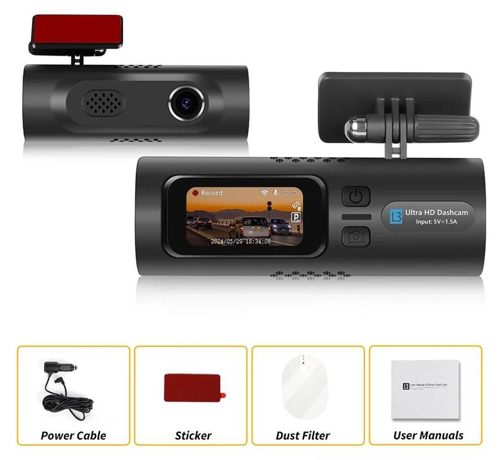 2K Mini Dashcam - Autokamera - 150° Weitwinkel - IPS-Display - 30 fps - Loop-Aufnahme - Parküberwachung - MicroSD Bis 64 GB (Ohne Karte)