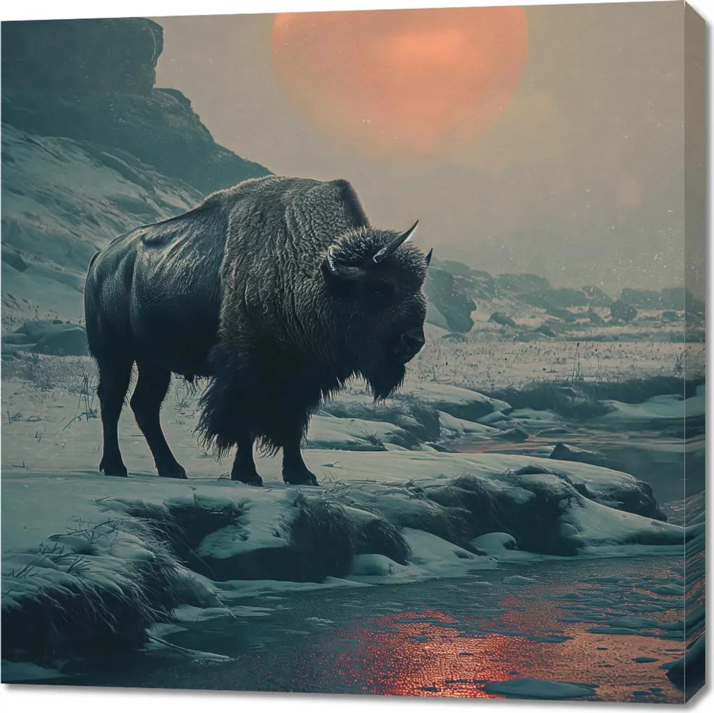 Tableau Bison 90x90 cm Monolithe - Déco Murale pour Masquer les Murs Vides