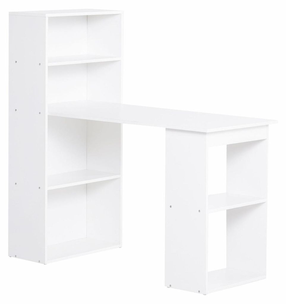 Schreibtisch Küchentisch Mit Regal, Computertisch, Arbeitstisch, Laptoptisch, Büroregal, Weiß, 120X55X120Cm